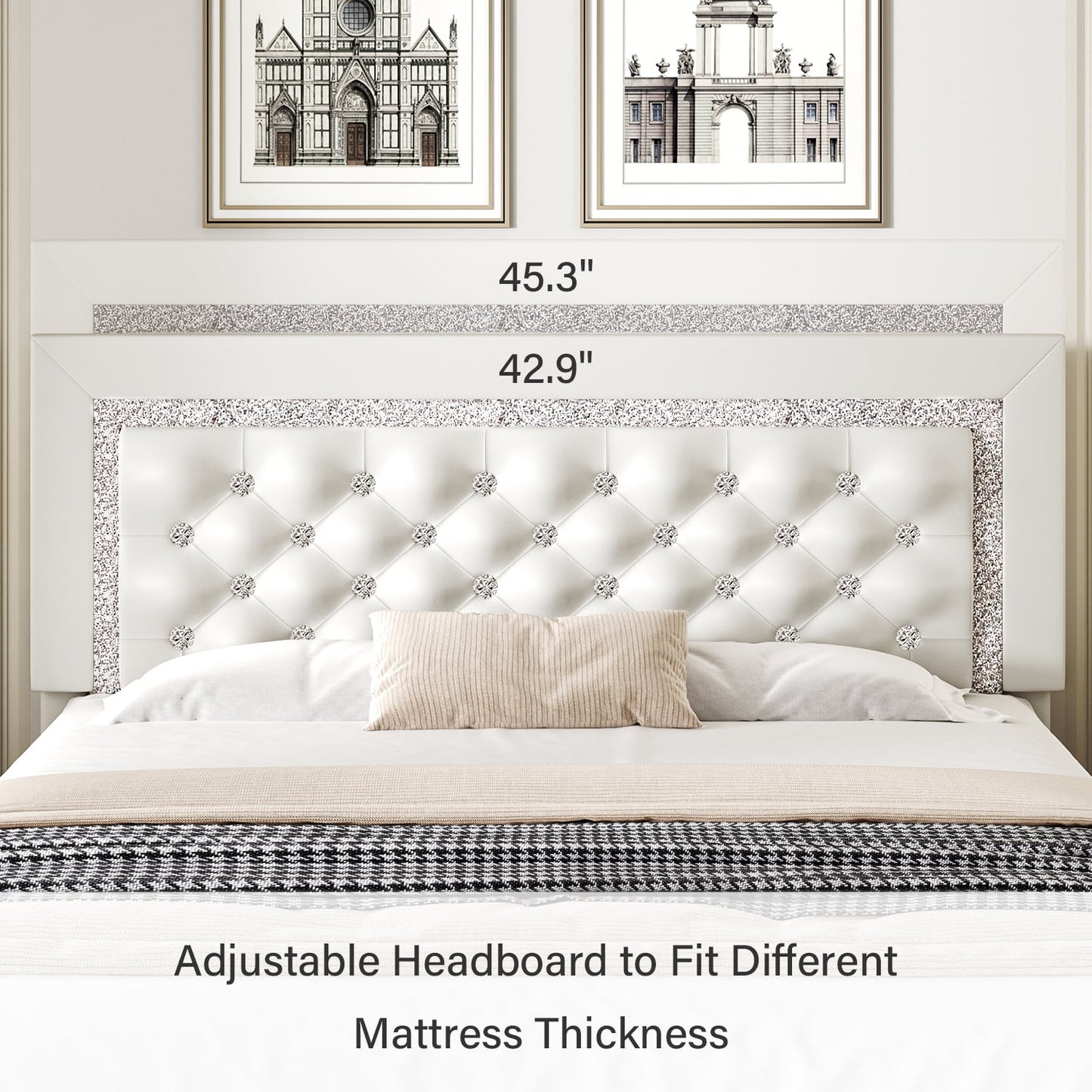 4 EVER WINNER Queen Size Bed Frame, White Platform Bed Frame with Headboard, White