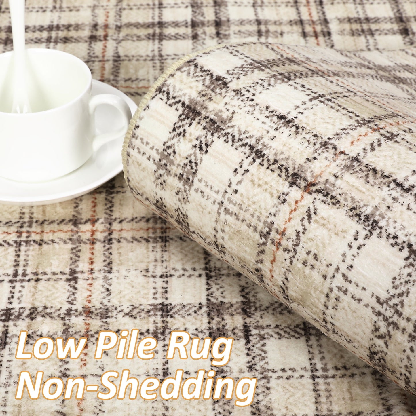 Haperlare Modern Area Rugs for Living Room Tartan Plaid Area Rug Luxurious Soft Bedroom Decor Rug Farmhouse Non Slip Throw Rugs, 5' x 7' Beige