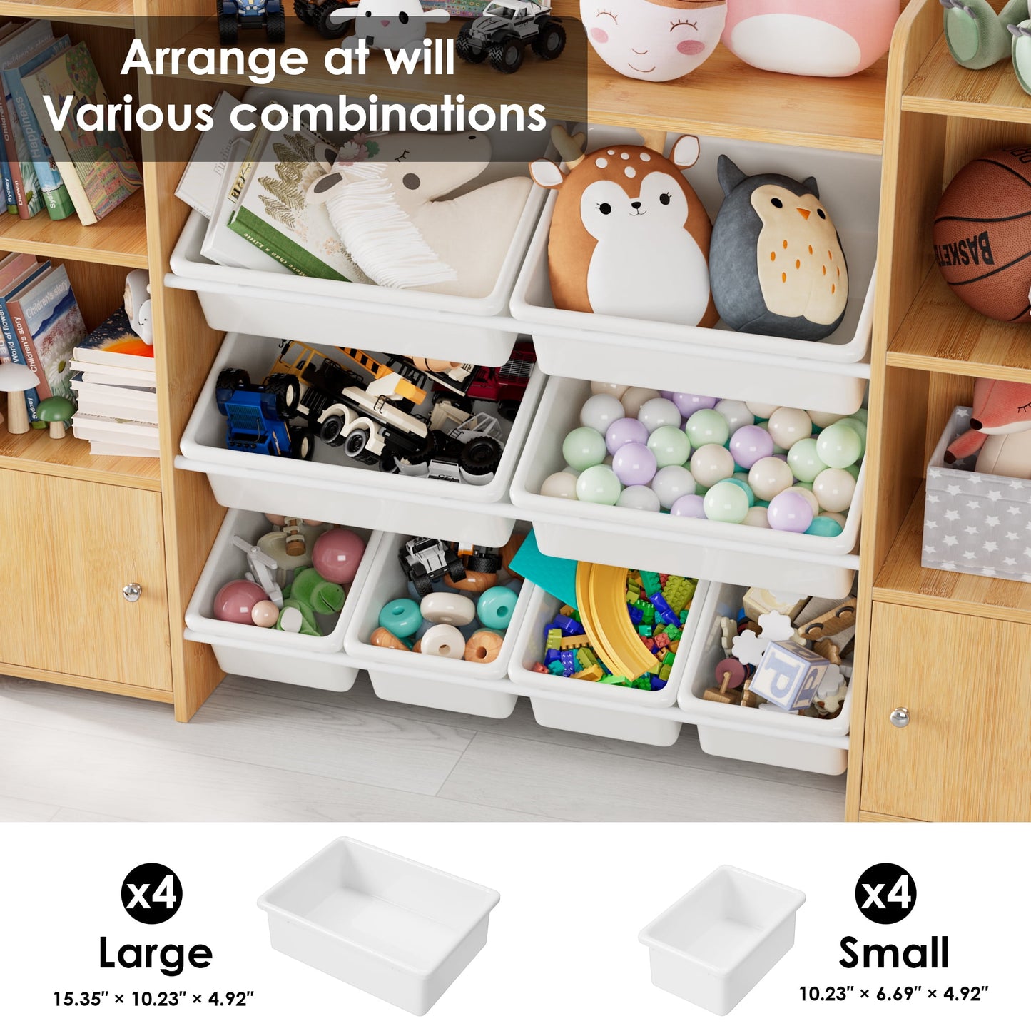 Homfa Kids Toy Organization Cubby Bookcase with 9 Bin, 2 Door Storage Organizer Bookshelf for Children Room Playroom, Natural