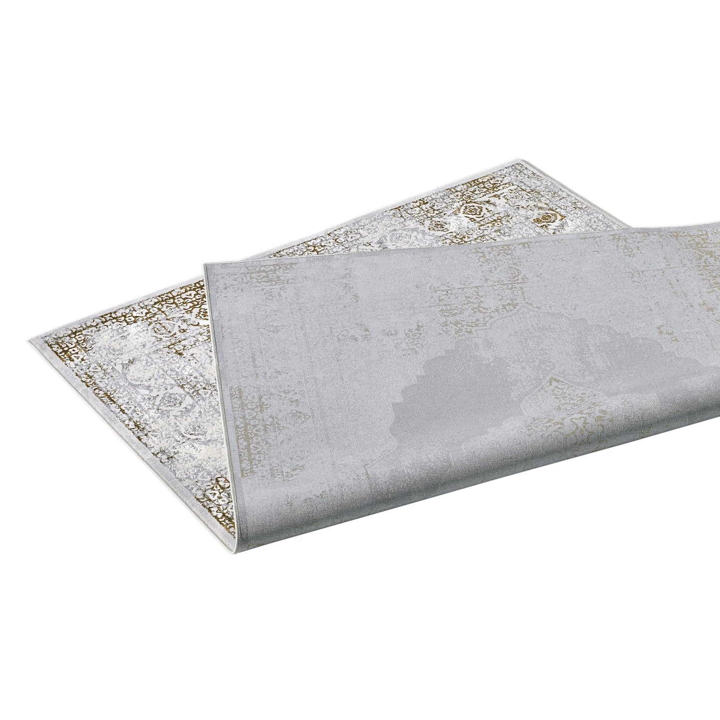 Allstar Rugs 7' 9in x 10' 0in Gainsboro Grey Traditional Persian Themed Polyester Area Rug with a Gold Bijar Design and Ivory Accents. Machine-Made in Turkey.