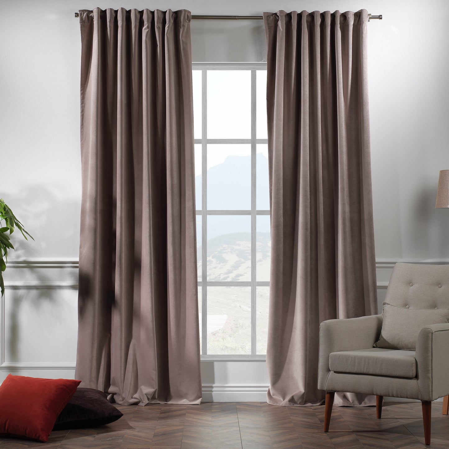 3S Brother's Solid Luxury Matte Velvet Soft Curtains Set of 2 Panels Hanging Back Tap & Rod Pocket Home D¨¦cor Bedroom Kitchen Office Windows Room Darkering ( Admiral-Berry-52in x120in )