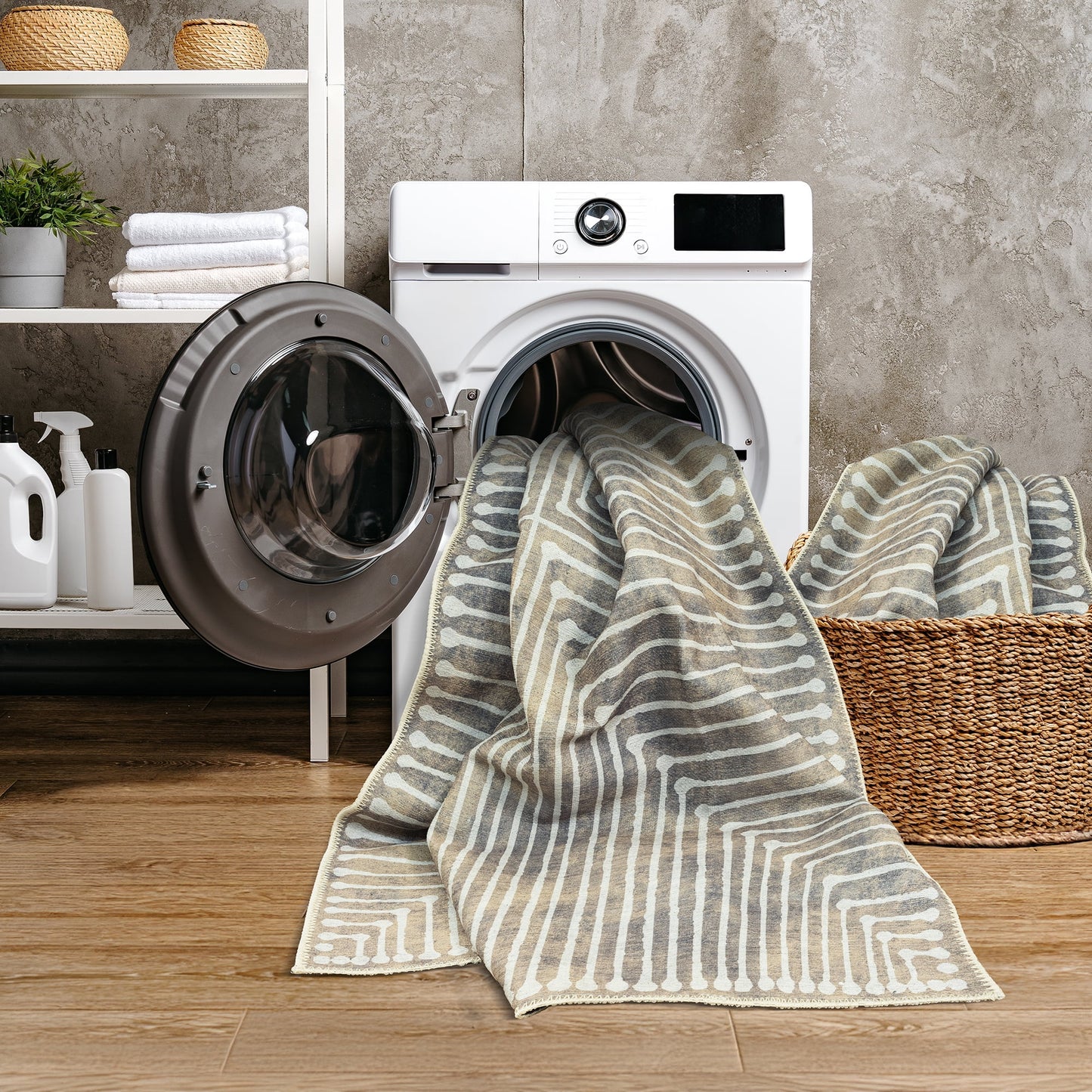 GLN Rugs Ephesus - Machine Washable Area Rug - 5' Round Turkish Modern Rug Beige/Gray