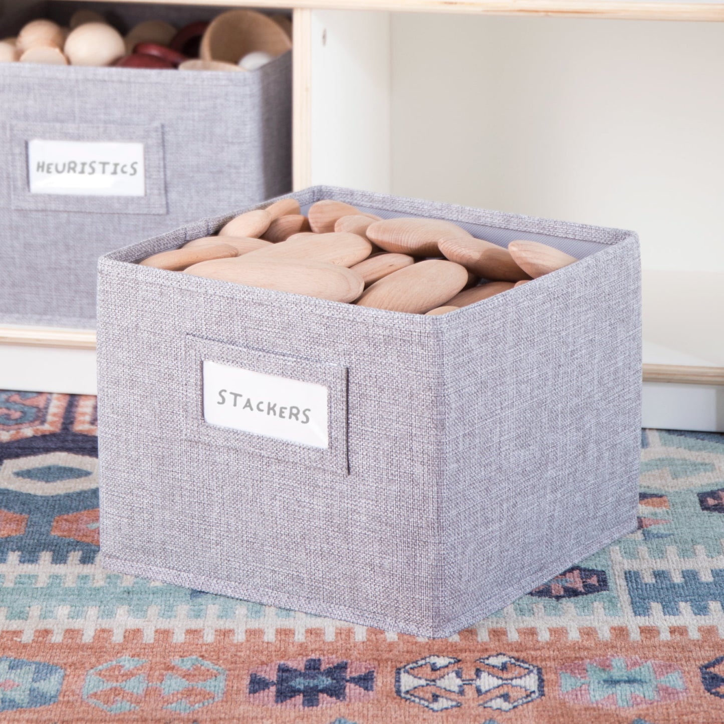 Guidecraft EdQ 3-Shelf 8-Compartment Storage 36in - White: Wooden Playroom Furniture with Cubbies and Bins for Kids Books and Toys