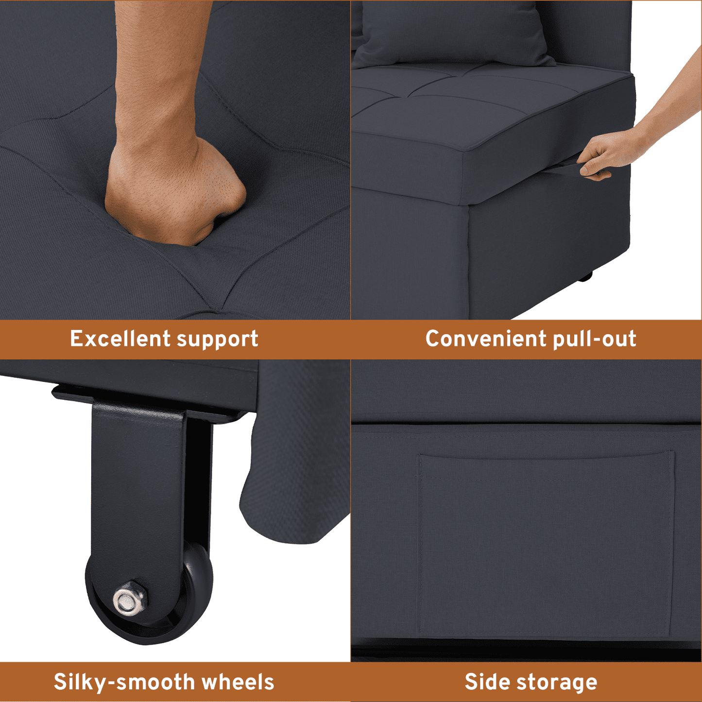 Hommow 3-in-1 Sleeper Sofa Chair Bed , 5-position Adjustable Backrest Pull Out Sofa Bed with Faux Linen Sofa Fabric, Fold Out Chair Bed for Living Rooms, Apartments, Small Rooms, Black