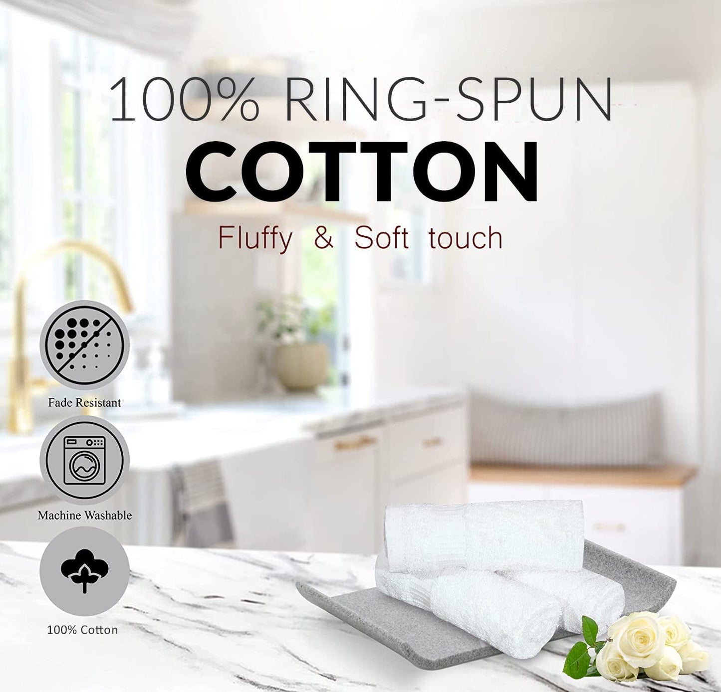 Gold Textiles 120 Pack Washcloth Towel Set 13x13 inch 100% Cotton White Ultra Soft Highly Absorbent