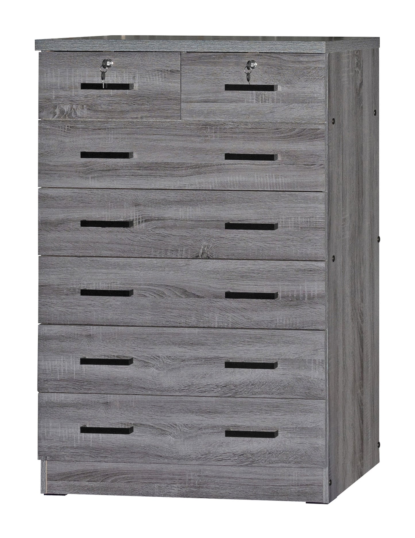 Home Furniture Cindy 7 Drawer Chest Wooden Dresser with Lock - Gray