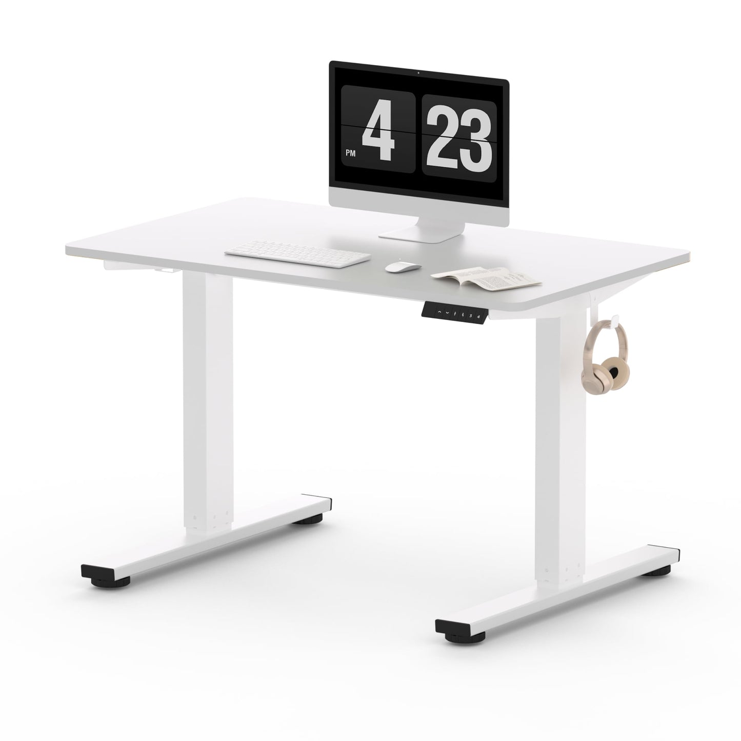 ACTIVESIT 40in x24in Home Office Height Adjustable Standing Desk with Hooks, Ergonomic Electric 2-Stage Stand Up Computer Desk, White