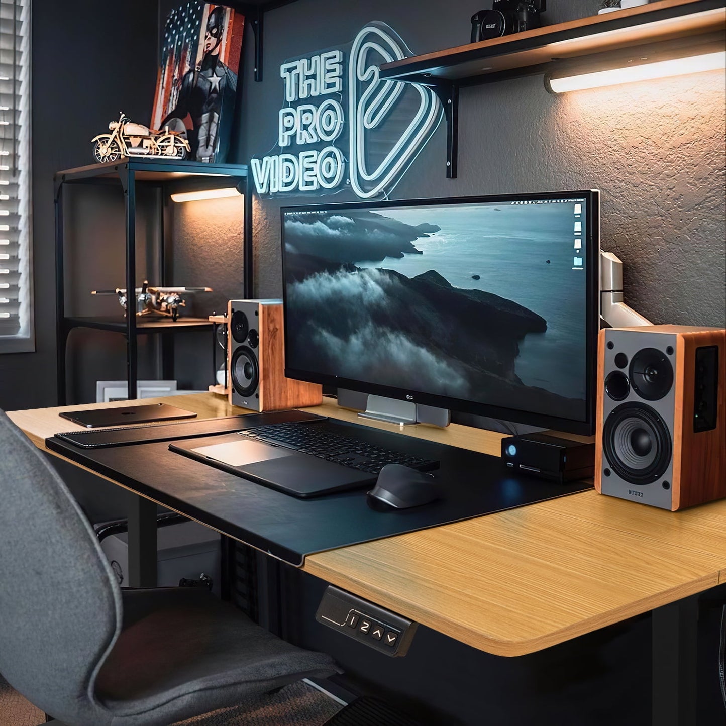 Homall Electric Adjustable Desk 55in ¡̨® 24in , T-Shaped Raising Frame with Memory Preset, Black&Wood