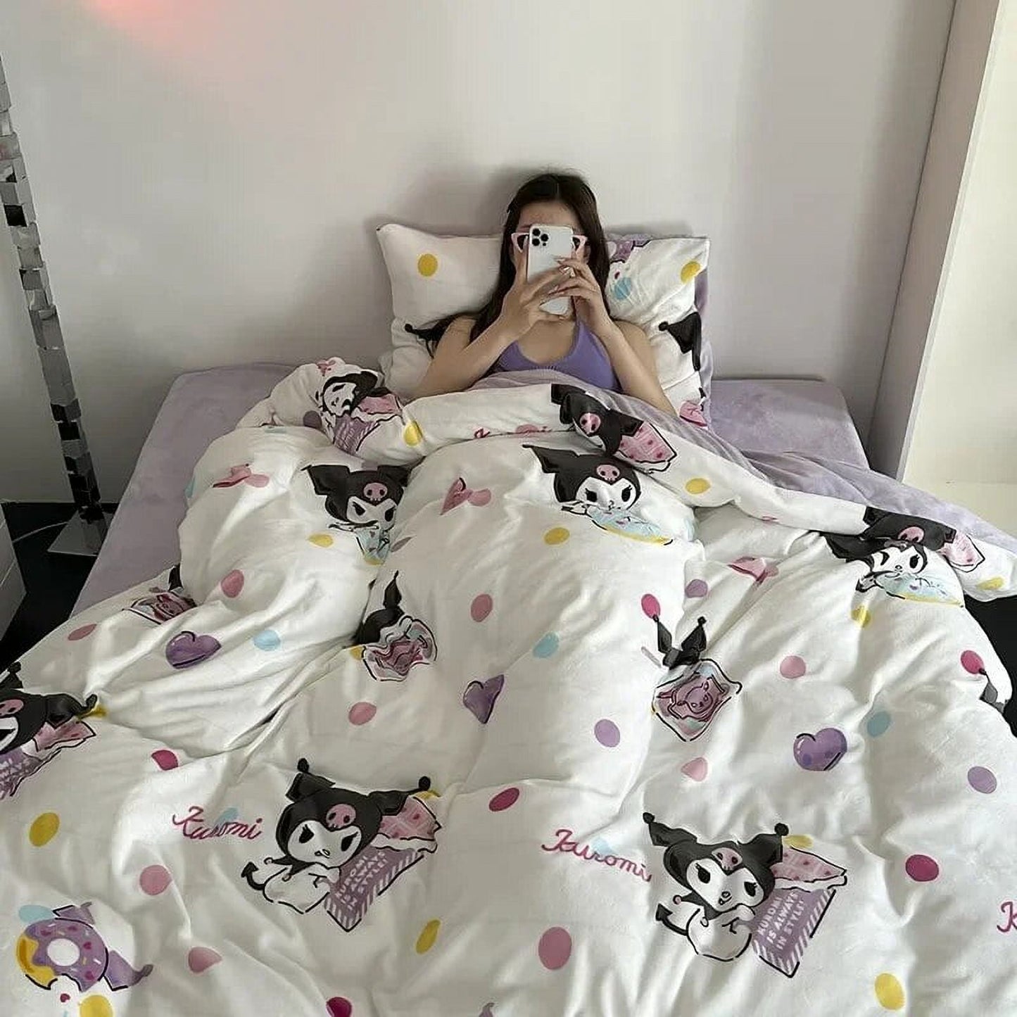 3/4Pcs Set Sanrio Hello Kitty Kuromi Bed Sheet Kawaii My Melody Thickened Milk Fiber Warm Bedding Suit Sets Cute Bed Supplies