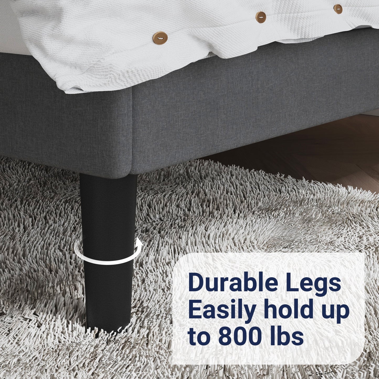 Allewie Queen Upholstery Bed Frame with Adjustable Headboard & Wooden Slats, No Box Spring, Dark Grey