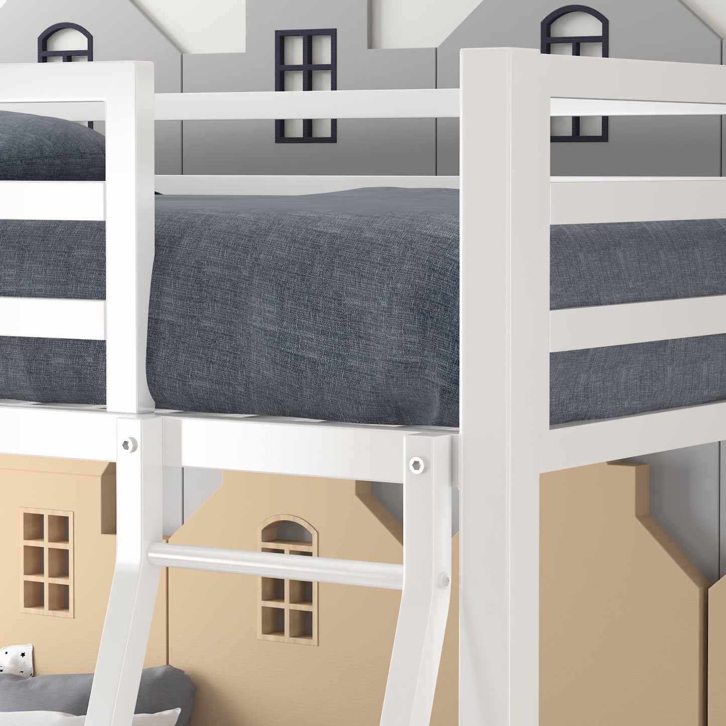 Amolife Twin-Over-Twin Bunk Beds with Heavy Duty Metal Frame and Ladder, Pure White