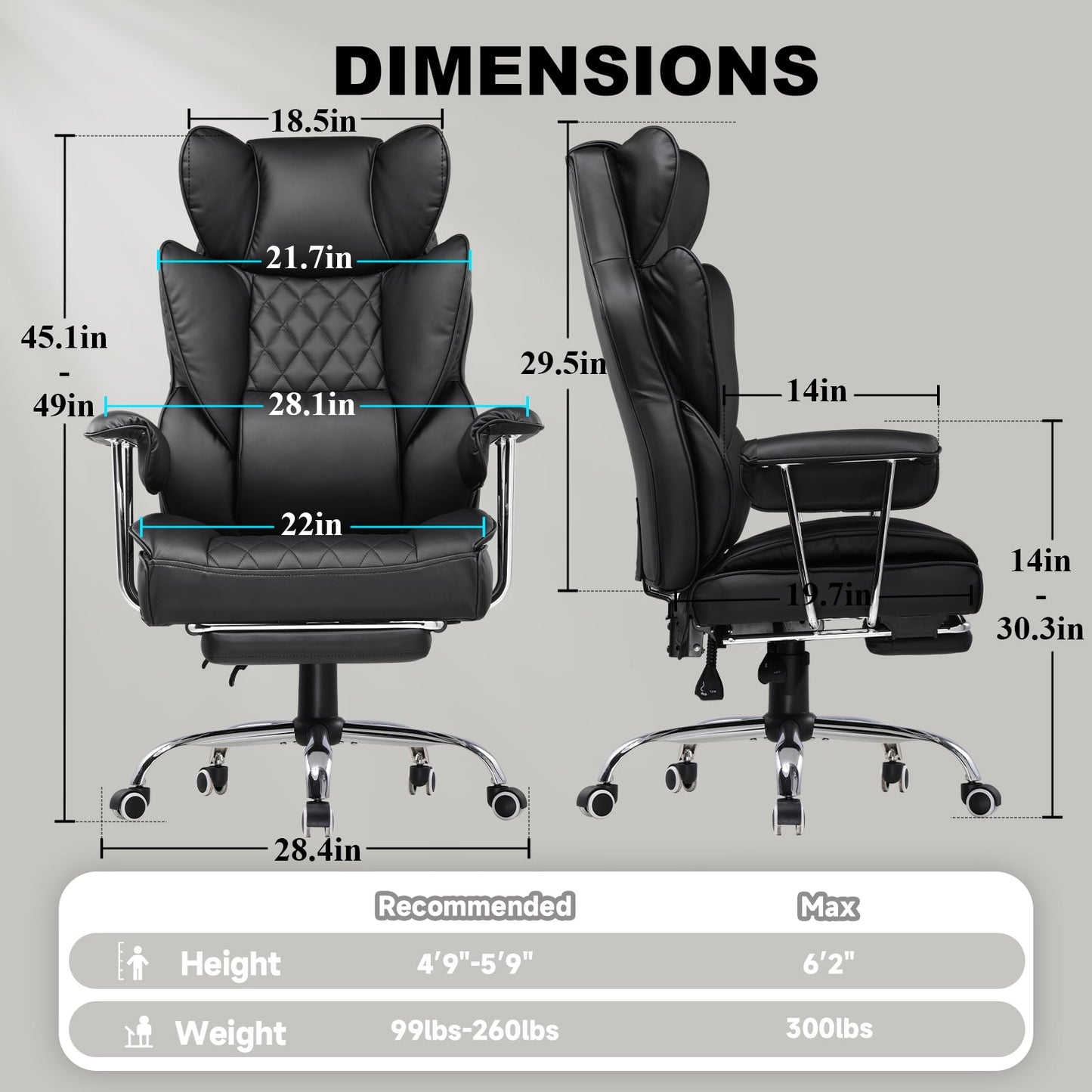 GTRACING Gaming Chair Ergonomic Executive Cozy PU Leather Office Chair with Footrest, Black
