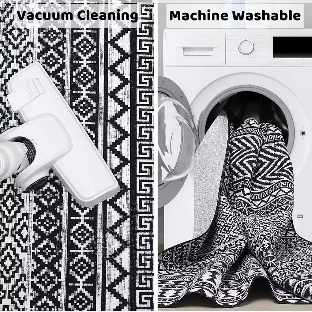 Haperlare Boho Area Rug Washable Geometric Area Rugs Soft Retro Non-Slip Area Rug for Living Room Bedroom Dorm Rug Accent Area Rug, 5'x7', Black