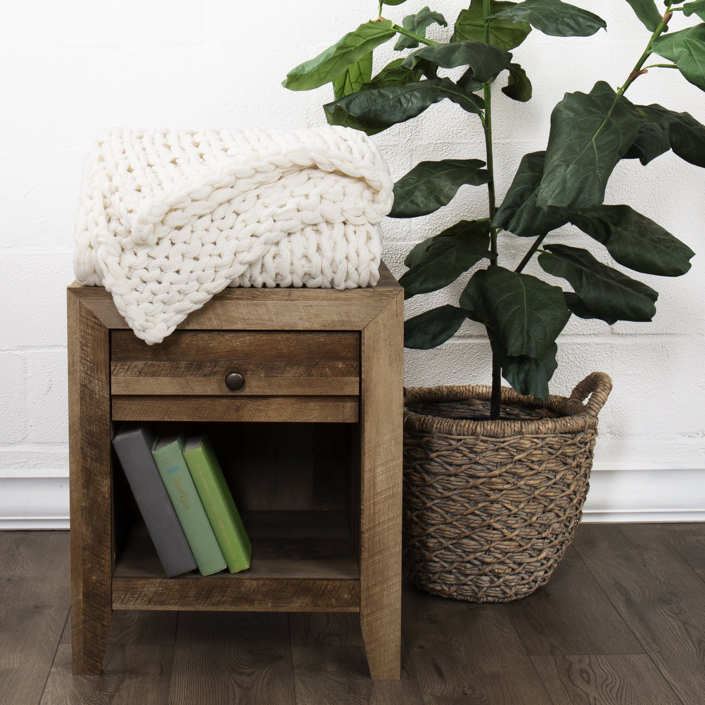 Ivory Chunky Knit Throw Blanket, One Size, by Noble Linens