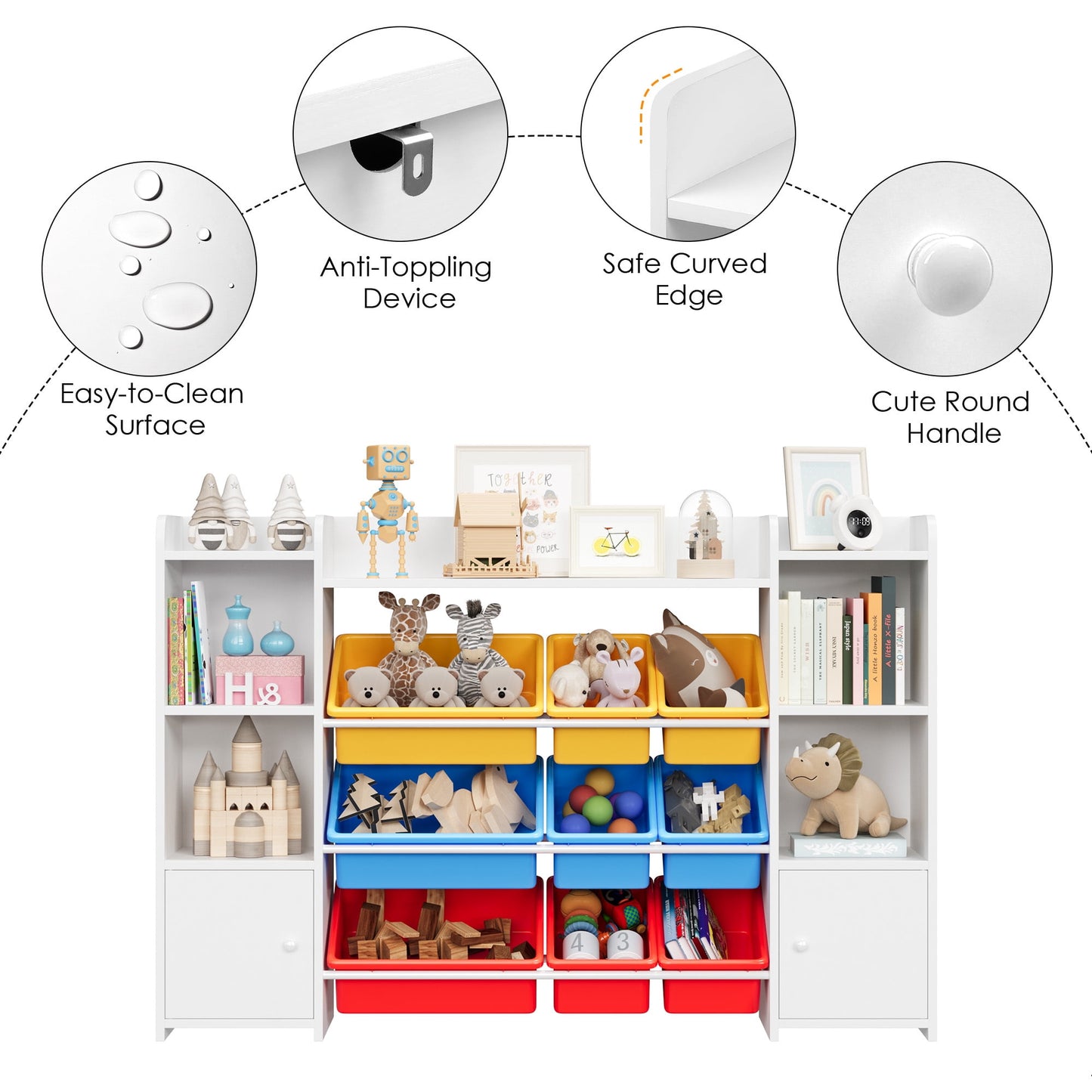Homfa Kids Toy & Book Storage Organizer, White Bookshelf Cabinet for Bedroom Children's Room Playroom