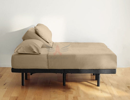 24-INCH EXTRA DEEP POCKETS Split Head CalKing Sheets Sets for Adjustable Bed - 800-Thread Count 100% Egyptian Cotton - 4-PC Set - FlexTop Cal-King 39in Split, Taupe Solid