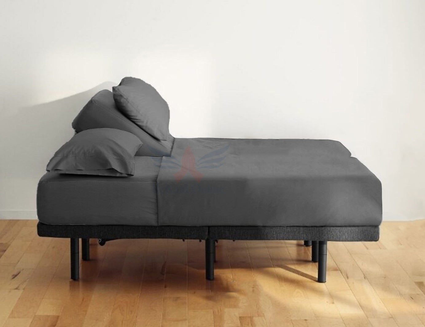 24-INCH EXTRA DEEP POCKETS Split Head King Sheets Sets for Adjustable Bed - 800-Thread Count 100% Egyptian Cotton - 4-PC Set - FlexTop King 36in Split, Dark Grey Solid