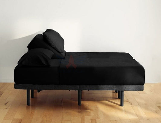 24-INCH EXTRA DEEP POCKETS Split Head Queen Sheets Sets for Adjustable Bed - 800-Thread Count 100% Egyptian Cotton - 4-PC Set - FlexTop Queen 32in Split, Black Solid