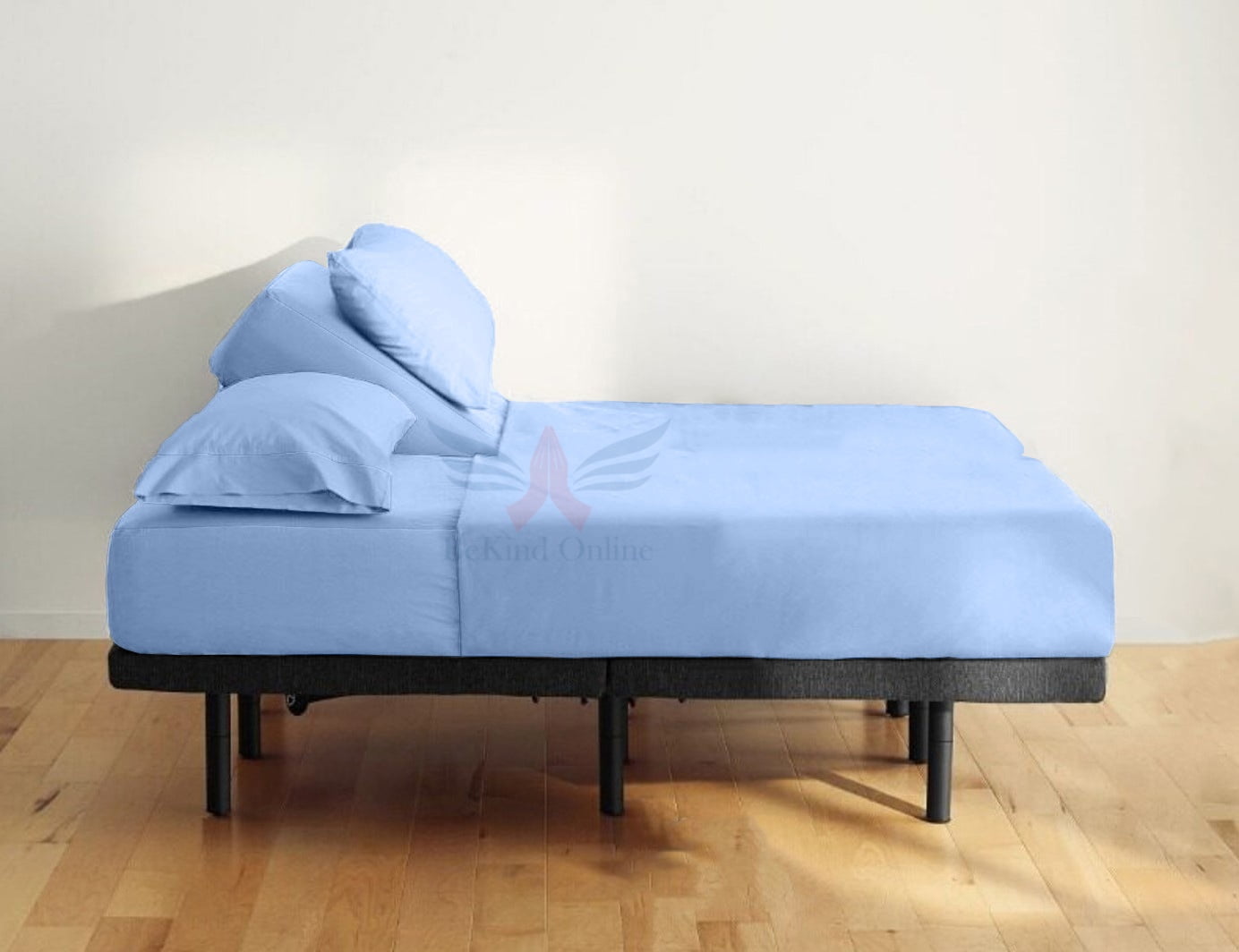 24-INCH EXTRA DEEP POCKETS Split Head Queen Sheets Sets for Adjustable Bed - 800-Thread Count 100% Egyptian Cotton - 4-PC Set - FlexTop Queen 39in Split, Light Blue Solid