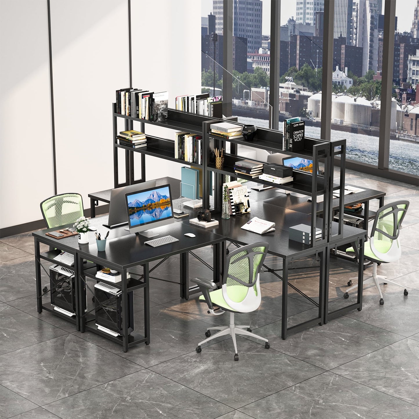 59in Reversible L-Shaped Gaming Desk with Hutch, Office Desk with Storage Shelves for Home Office, Corner Computer Desk with Headphone Hook, Black