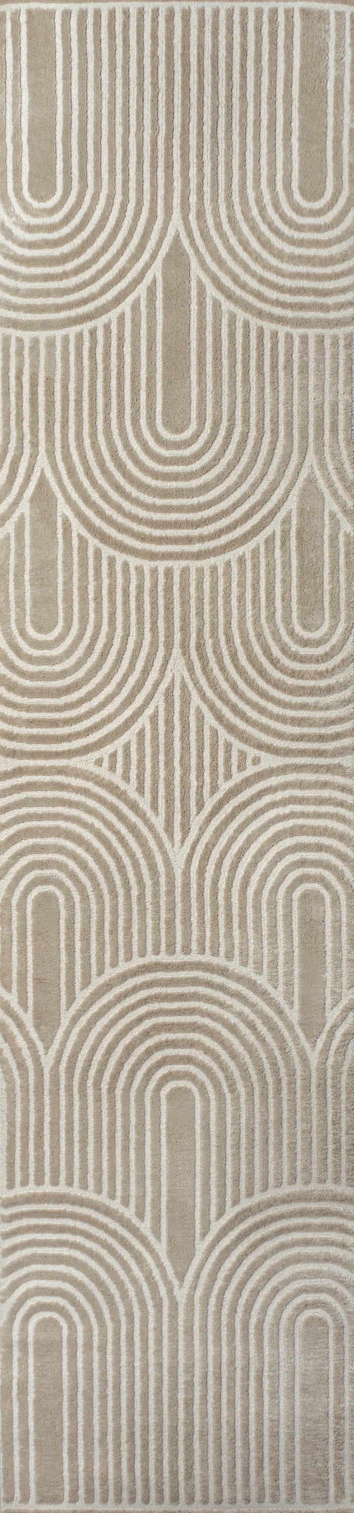 Ariana MidCentury Art Deco Striped Arches Two-Tone High-Low Beige/Cream 2 ft. x 8 ft. Runner Rug