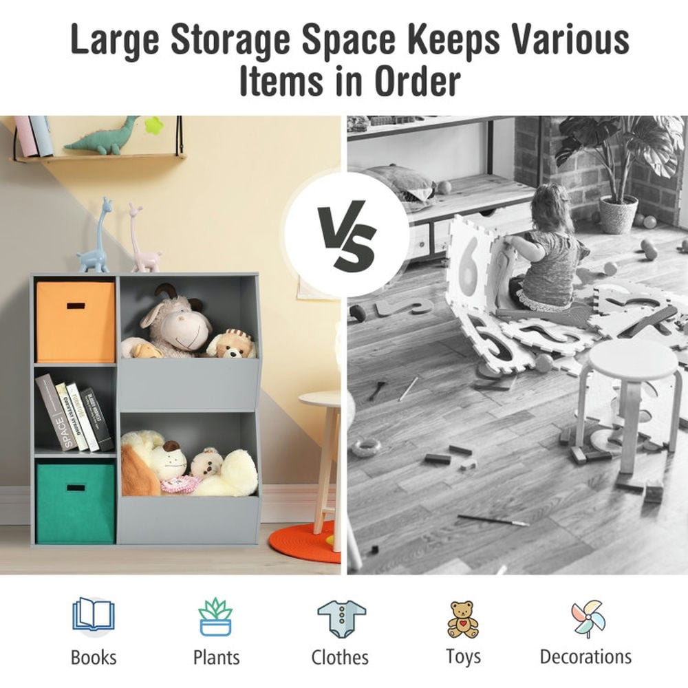 GVN Kids Toy Storage Cabinet Shelf Organizer -Gray, Toy Organizers and Storage for Kids, Boys, Girls, Nursery