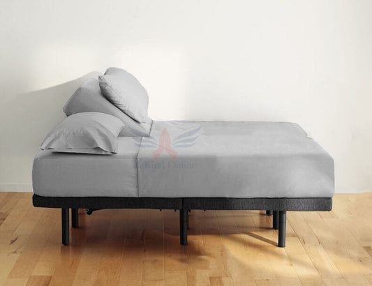 26-INCH EXTRA DEEP POCKETS Split Head King Sheets Sets for Adjustable Bed - 800-Thread Count 100% Egyptian Cotton - 4-PC Set - FlexTop King 30in Split, Light Grey Solid