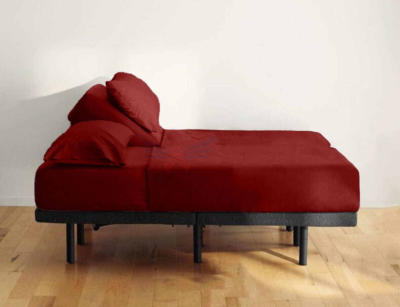 26-INCH EXTRA DEEP POCKETS Split Head King Sheets Sets for Adjustable Bed - 800-Thread Count 100% Egyptian Cotton - 4-PC Set - FlexTop King 32in Split, Burgundy Solid