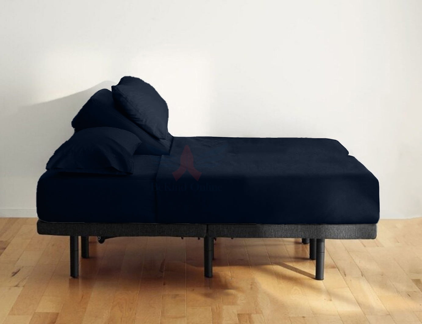 26-INCH EXTRA DEEP POCKETS Split Head King Sheets Sets for Adjustable Bed - 800-Thread Count 100% Egyptian Cotton - 4-PC Set - FlexTop King 39in Split, Navy Blue Solid