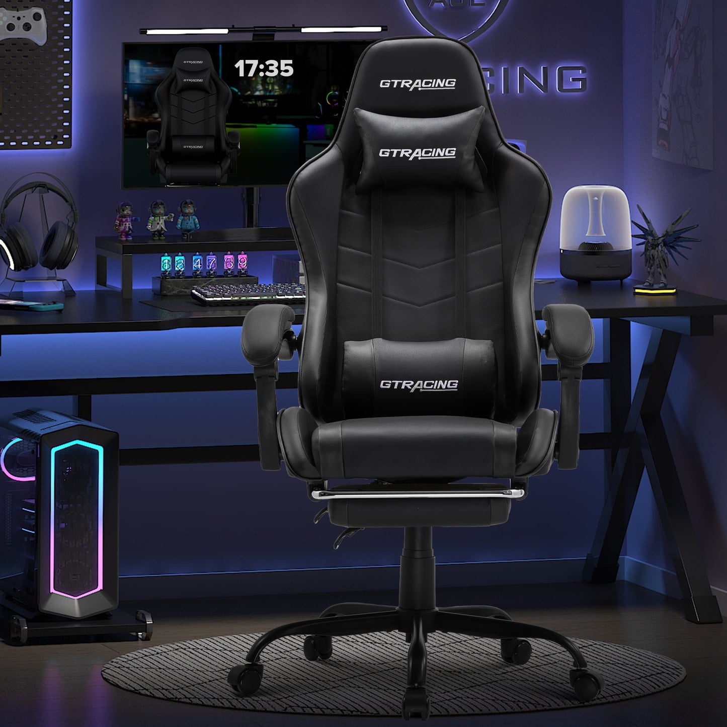 GTRACING GTWD-200 Ergonomic Gaming Chair with Adjustable Pillows and Footrest for Ultimate Comfort, Black