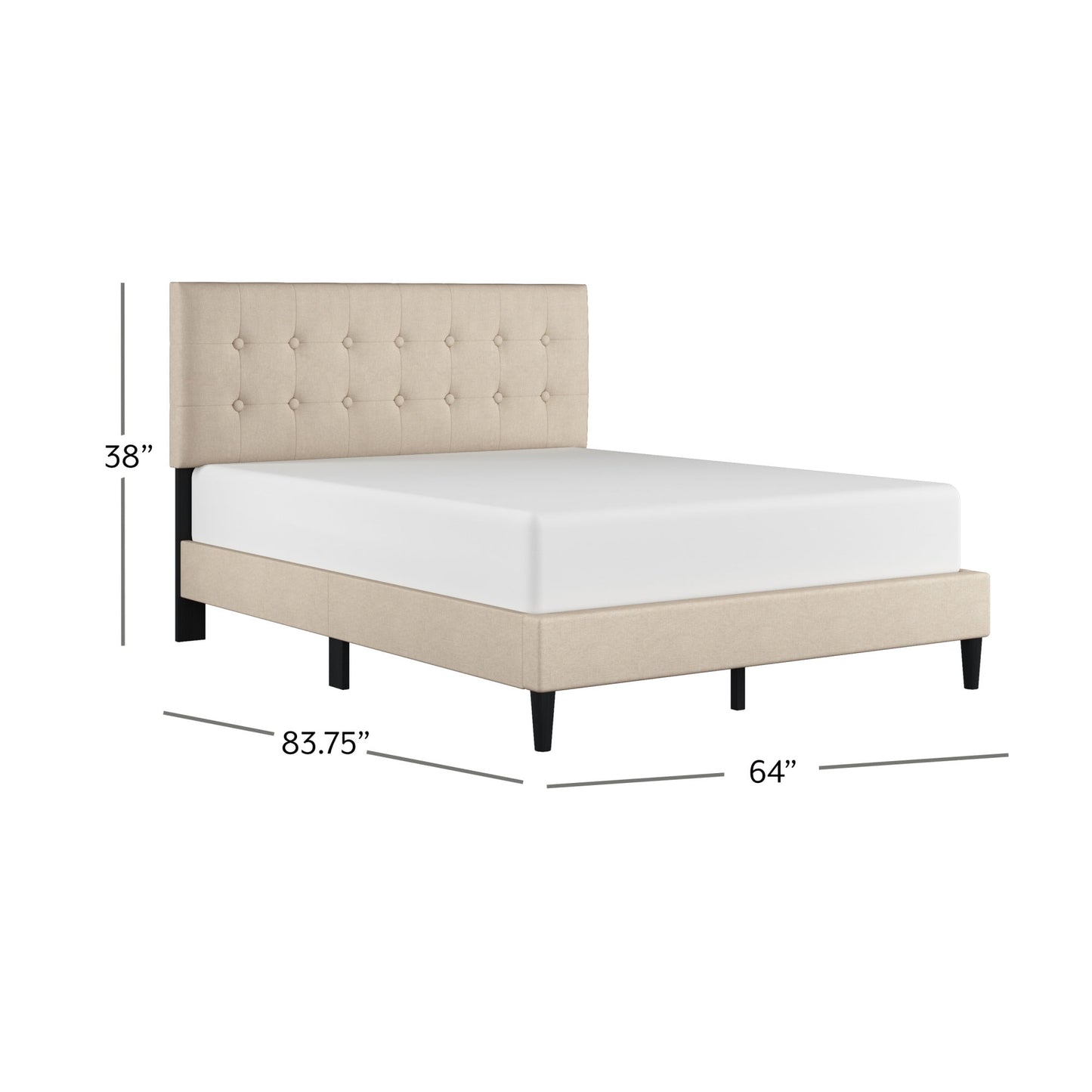 Hendrix Button Tufted Upholstered Queen Platform Bed, Beige, by Hillsdale Living Essentials