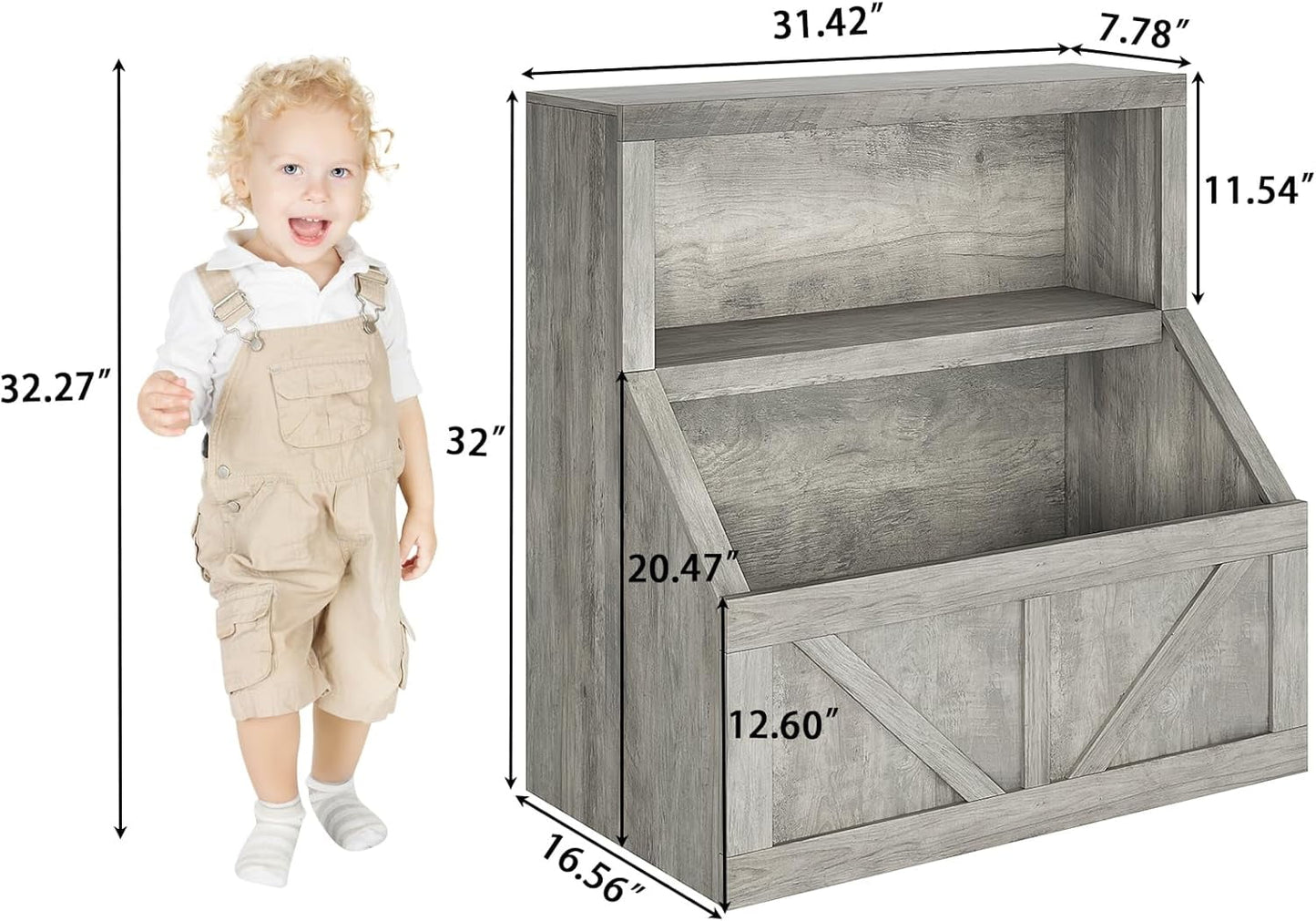 IDEALHOUSE Kids Bookshelf and Toy Storage, Wooden Toddler Bookcase Cabinet with Storage Organizer, Children's Large Cubbies for Playroom Bedroom Nursery Classroom School Kindergarten Daycare