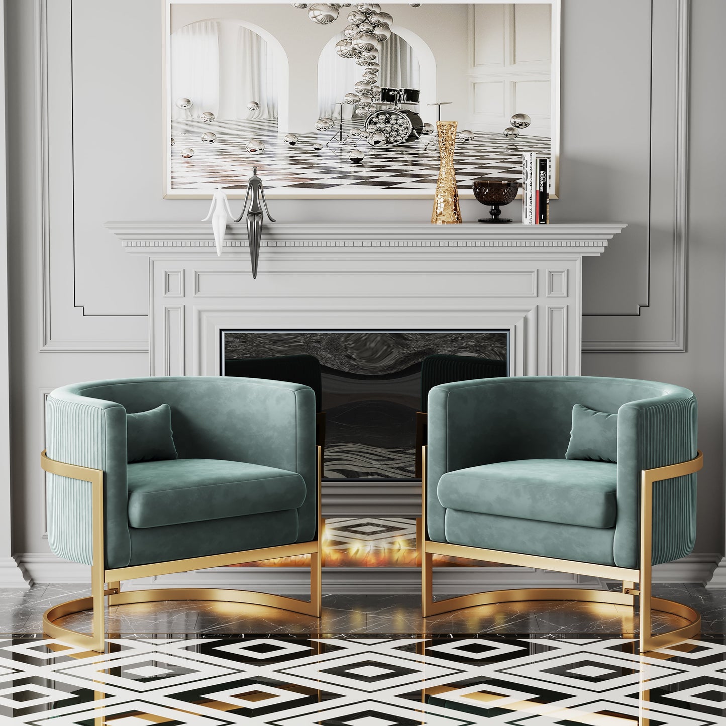 Apeaka Velvet Barrel Living Room Accent Chair, Modern Mid Century Arm Lounge Chairs Single Sofa Tub Bucket Club Chair for Bedroom