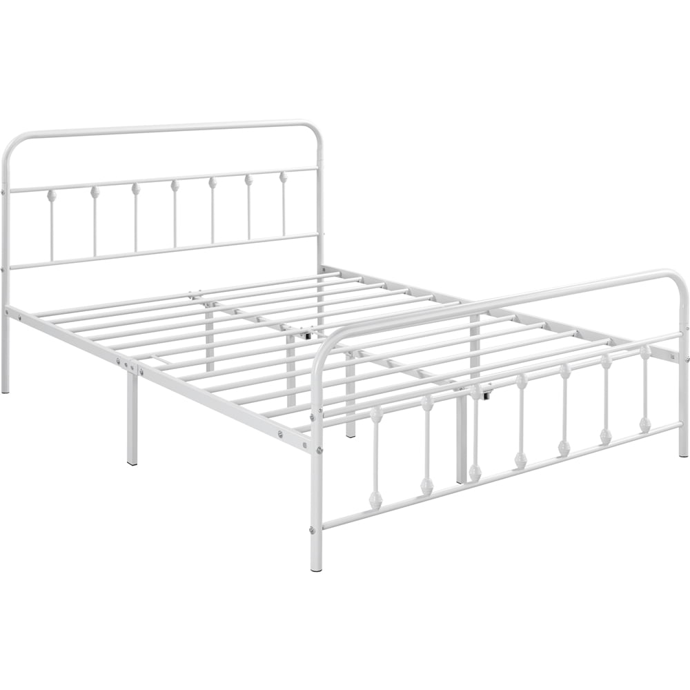 Alden Design Metal Platform Queen Bed with High Headboard, White