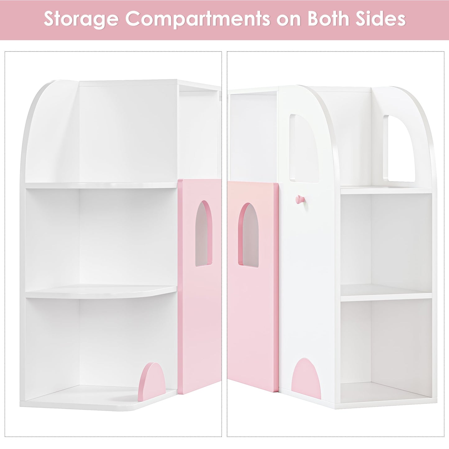 Homfa Multifunctional Kids Bookcase with Door, 6 Shelves & Toy Storage Cube, White and Pink