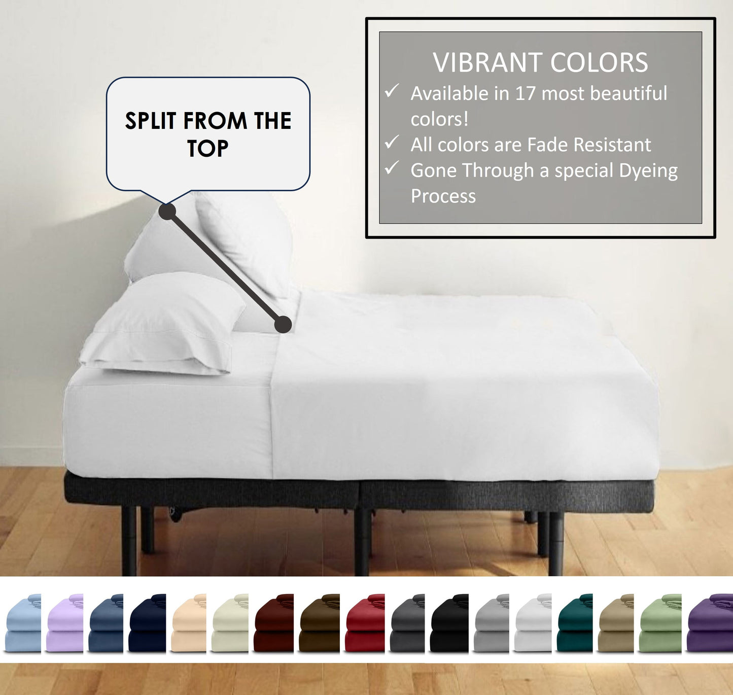 24-INCH EXTRA DEEP POCKETS Split Head CalKing Sheets Sets for Adjustable Bed - 800-Thread Count 100% Egyptian Cotton - 4-PC Set - FlexTop Cal-King 36in Split, Light Blue Solid