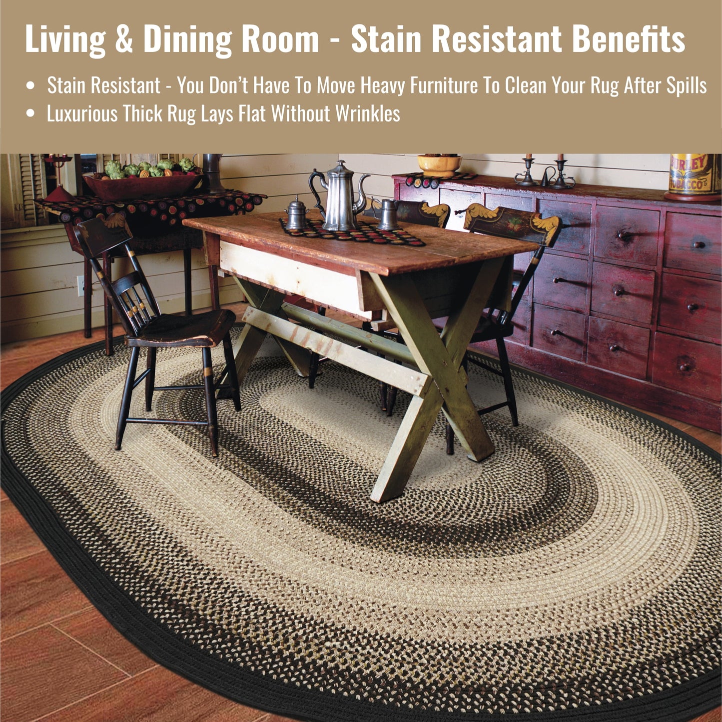 Homespice Black Mist Area Rug 8x10, Perfect as Dining Table Rug and Area Rug for Bedroom That Lays Flat - Stain Resistant, UV Treated, and Waterproof - Beige and Black Rug for Living Room 8x10 Feet