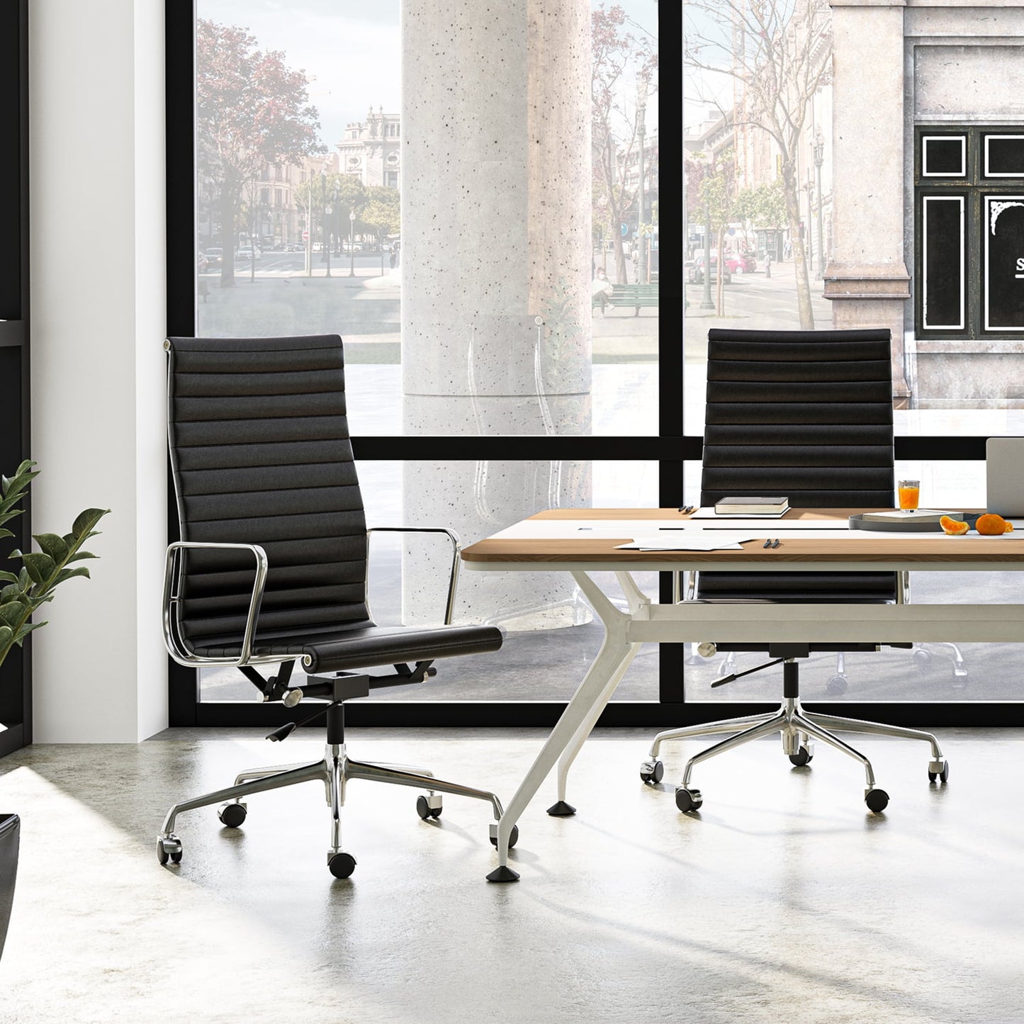 High-Back Ribbed Office Chair Adjustable Leather Executive Chair with Lumbar Support & Armrest,Swivel Computer Desk Chair,Black 1pc