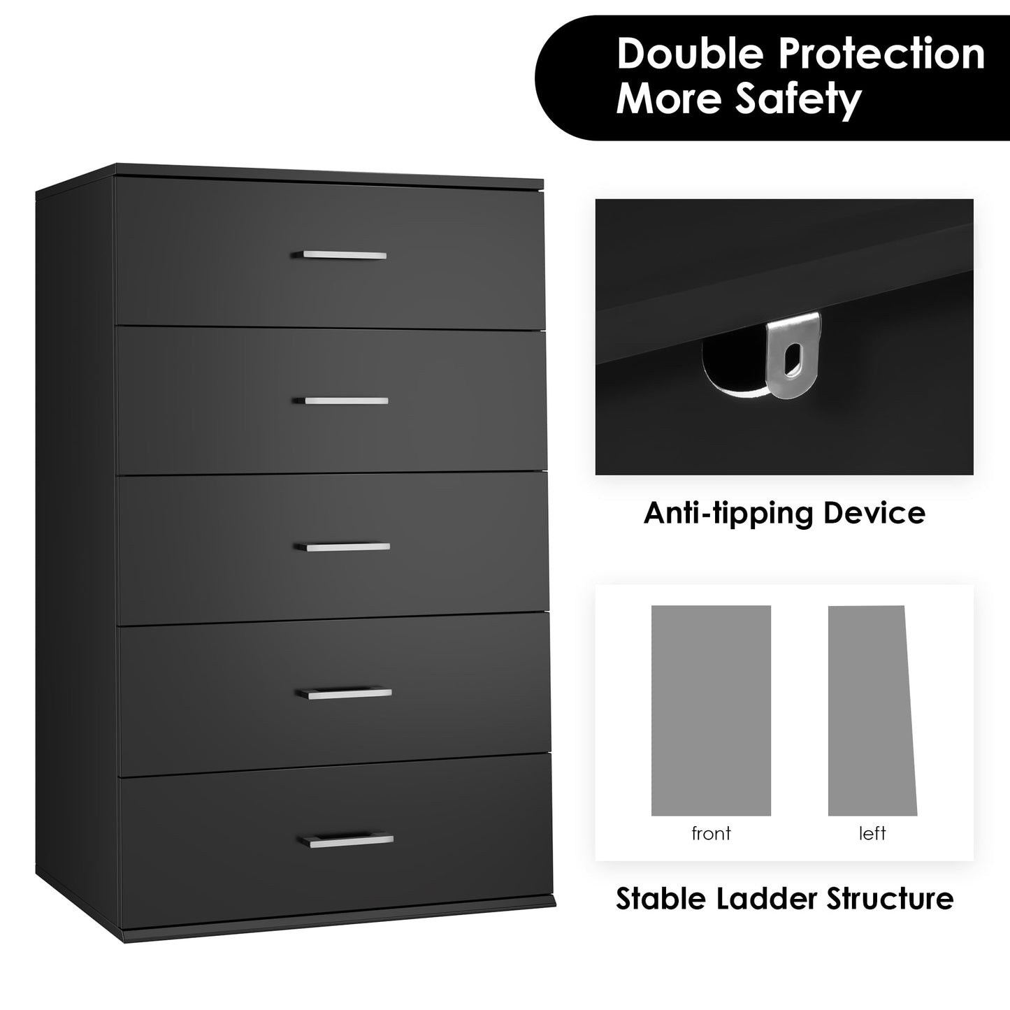 Homfa 5 Drawer Dresser, Vertical Dresser for Bedroom, Black