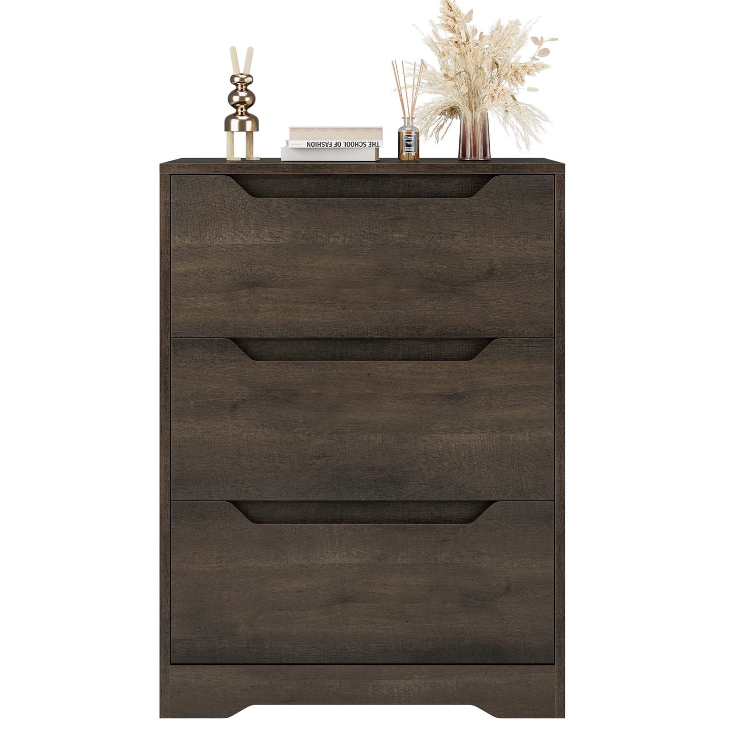 Homfa 23.6in W 3 Drawer Nightstand, Small Wooden Cabinet Furniture for Bedroom, Living Room, Modern Dark Brown