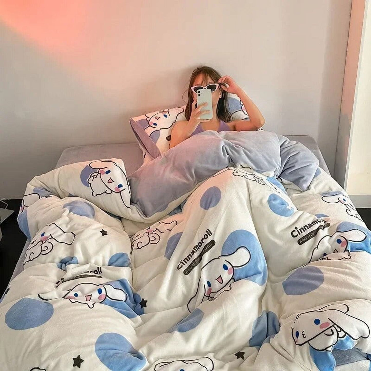 3/4Pcs Set Sanrio Hello Kitty Kuromi Bed Sheet Kawaii My Melody Thickened Milk Fiber Warm Bedding Suit Sets Cute Bed Supplies