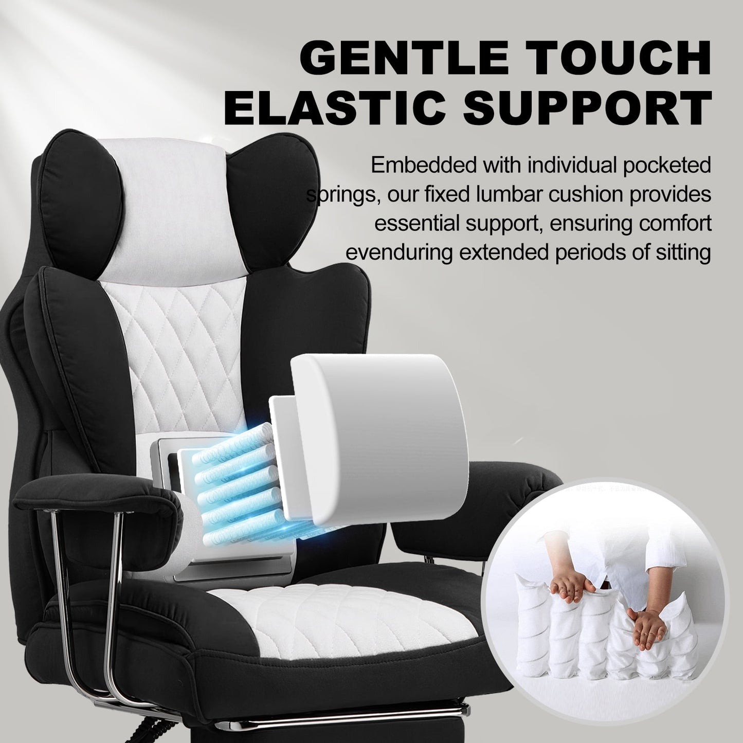 GTRACING Gaming Chair Ergonomic Executive Cozy Fabric Office Chair with Footrest, Black&Gray