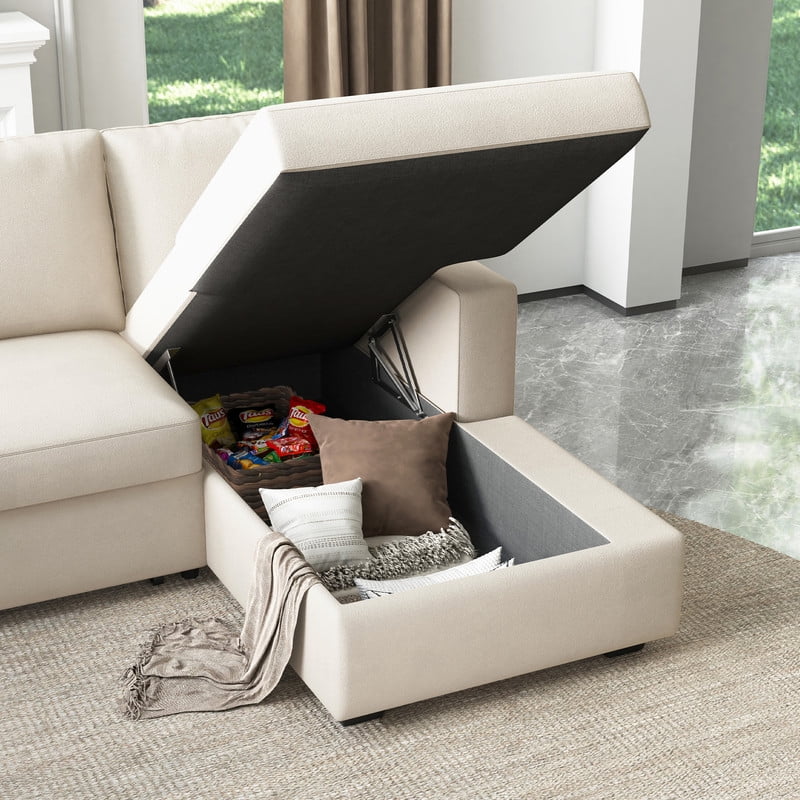 HONBAY Modern Velvet Sleeper Sofa Bed with Pull-Out Couch Bed with Storage for Living Room and Bedroom, Beige