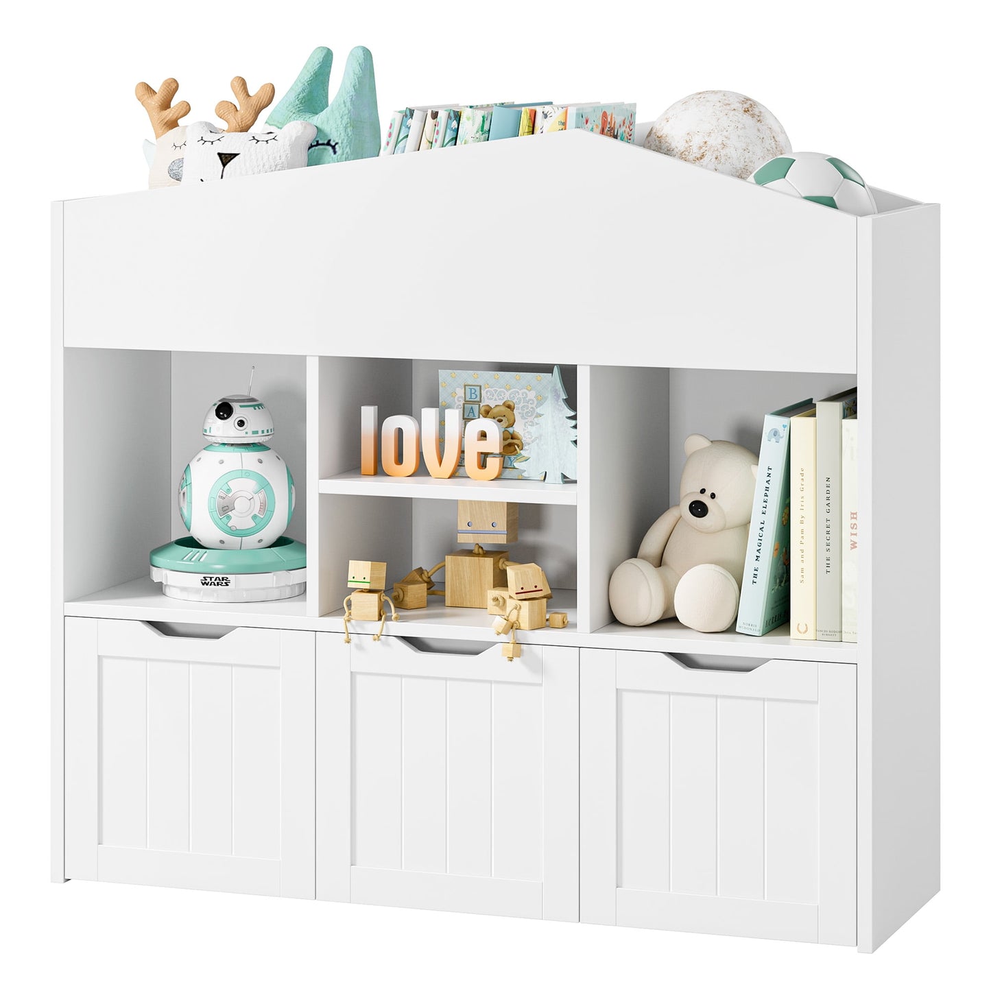 Homfa 3-in-1 Kids Toy Storage Cabinet Bookshelf with 3 Drawers, 39.4in L x 12.8in W x 35.4in H Sturdy Toy Organizer Kids Room, White