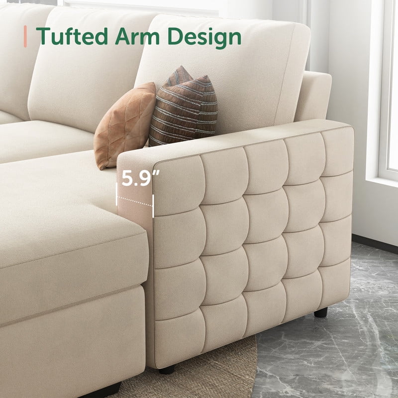 HONBAY Modern Velvet Sleeper Sofa Bed with Pull-Out Couch Bed with Storage for Living Room and Bedroom, Beige