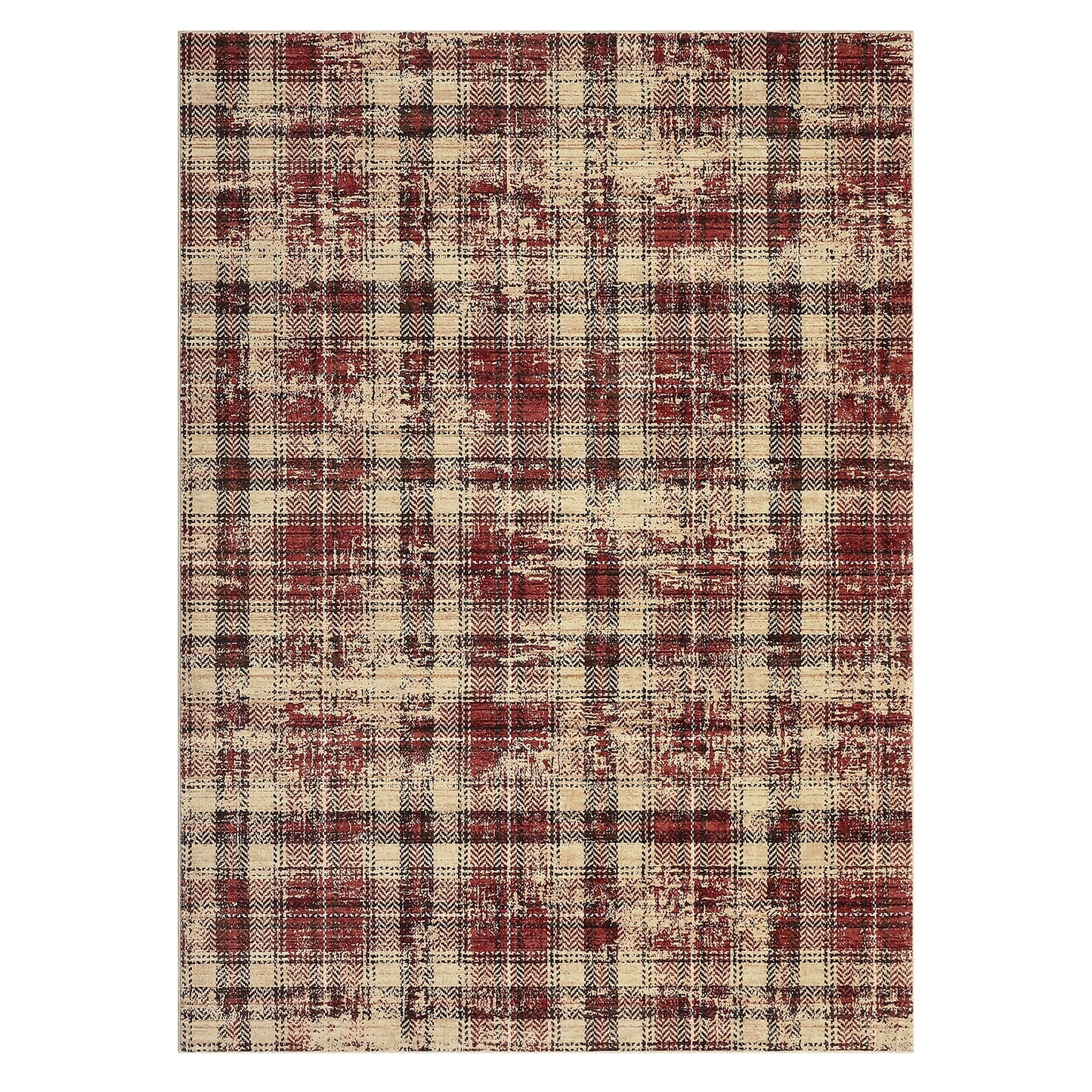 Haperlare Modern Area Rugs for Living Room Tartan Plaid Area Rug Luxurious Soft Bedroom Decor Rug Farmhouse Non Slip Throw Rugs, 5' x 7' Red