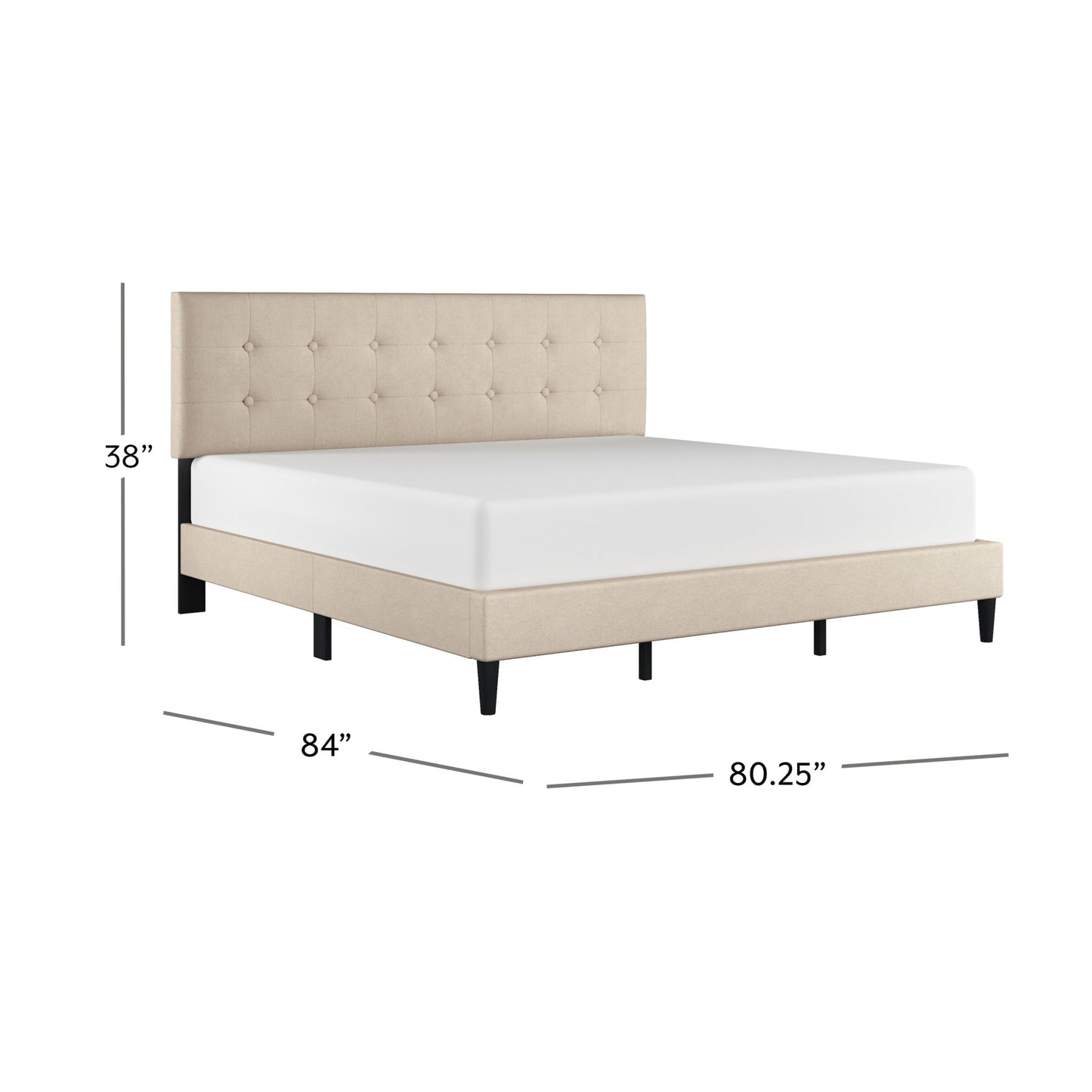 Hendrix Button Tufted Upholstered King Platform Bed, Beige, by Hillsdale Living Essentials