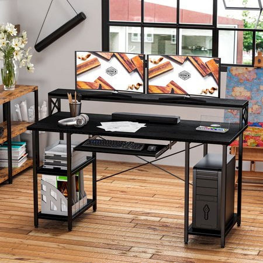 IRONCK Computer Desk 47in with Keyboard Tray, Modern Industrial Home Office PC Desk Study Writing Table with Monitor Stand Storage Shelf, Black