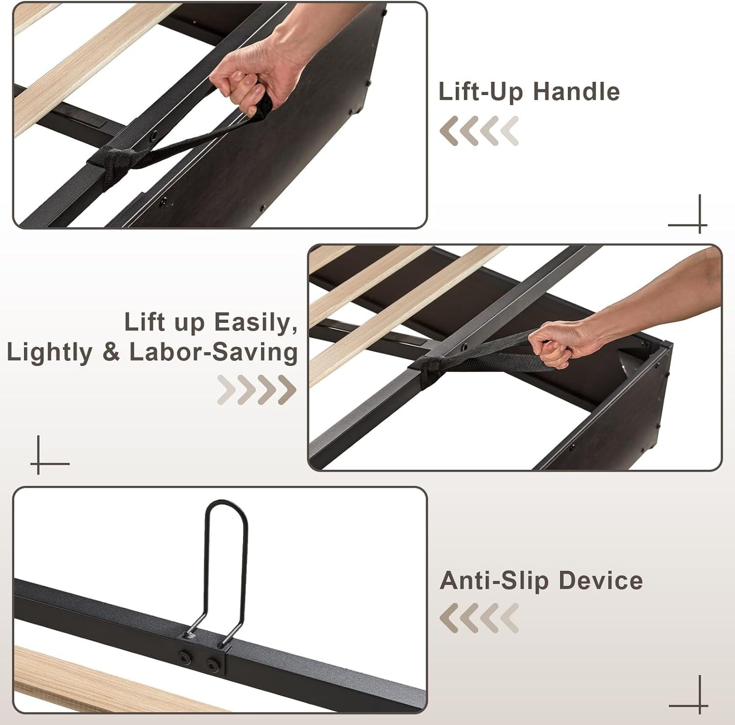 AMERLIFE Queen Size Lift Up Storage Bed Frame, Wooden Platform Bed Frame with Lifting Storage & Charging Station, No Spring Box Needed/Noise Free, Black