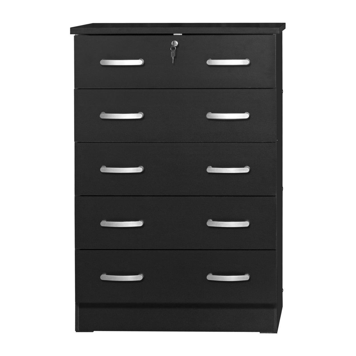 Home Furniture Cindy 5 Drawer Chest Wooden Dresser with Lock - Black